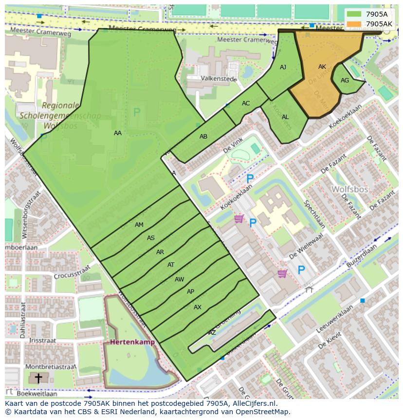 Afbeelding van het postcodegebied 7905 AK op de kaart.