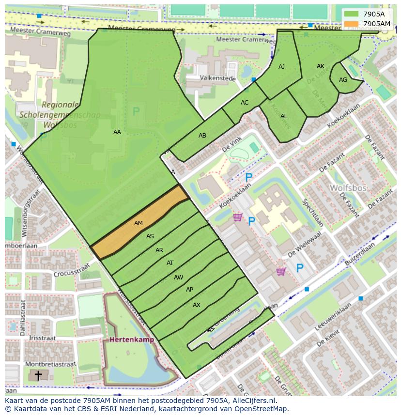 Afbeelding van het postcodegebied 7905 AM op de kaart.