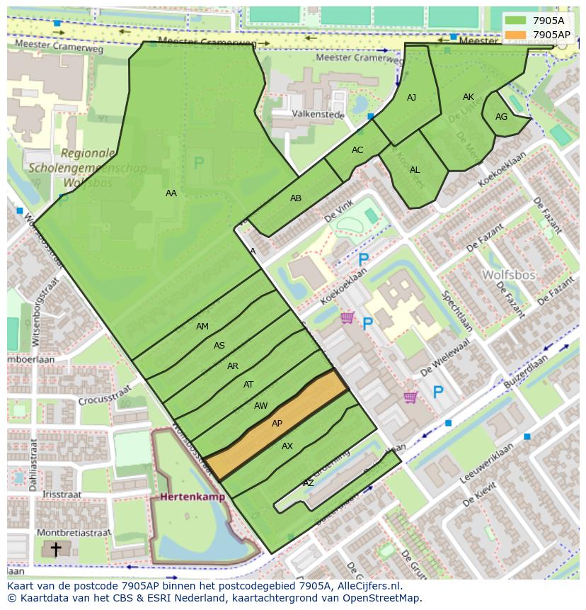 Afbeelding van het postcodegebied 7905 AP op de kaart.