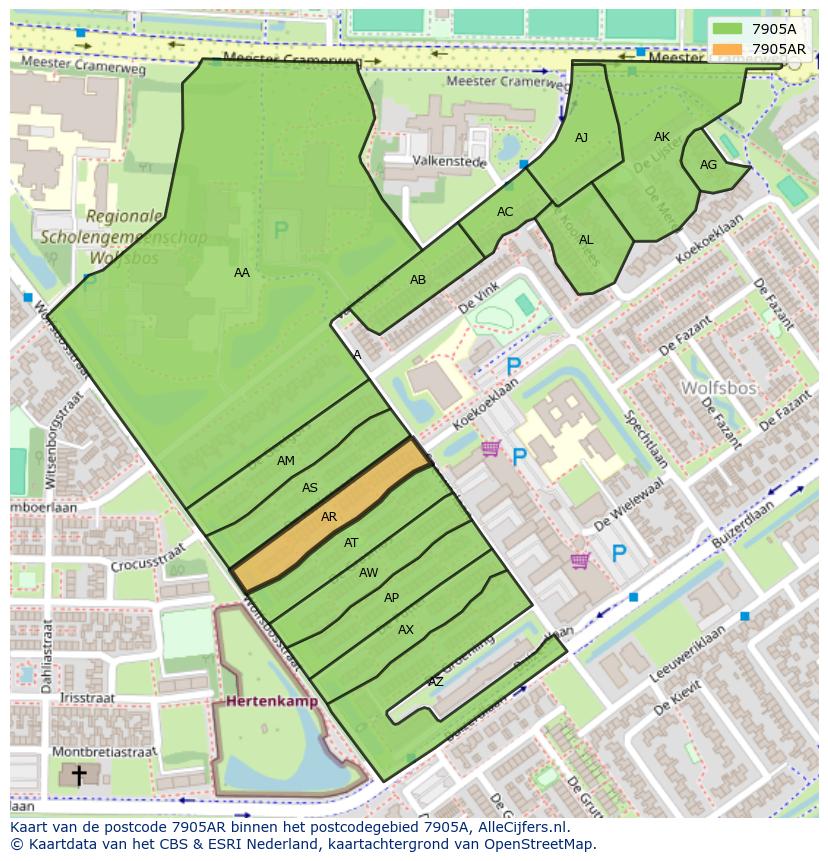 Afbeelding van het postcodegebied 7905 AR op de kaart.