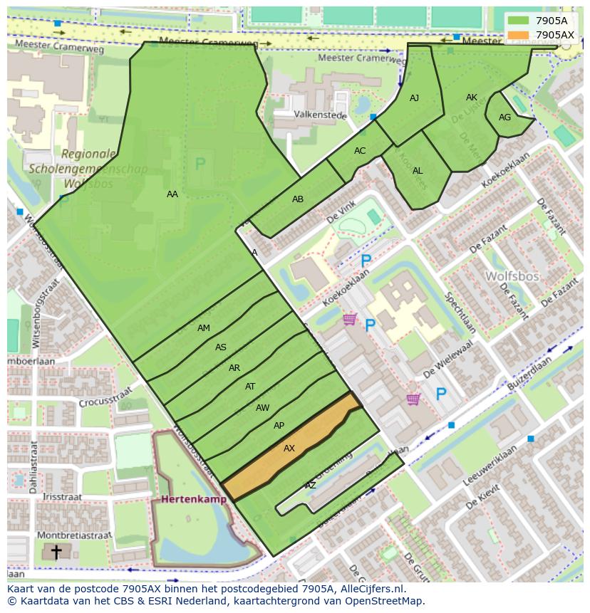 Afbeelding van het postcodegebied 7905 AX op de kaart.