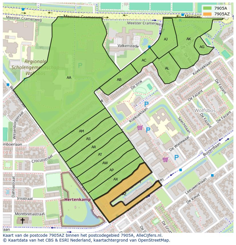 Afbeelding van het postcodegebied 7905 AZ op de kaart.