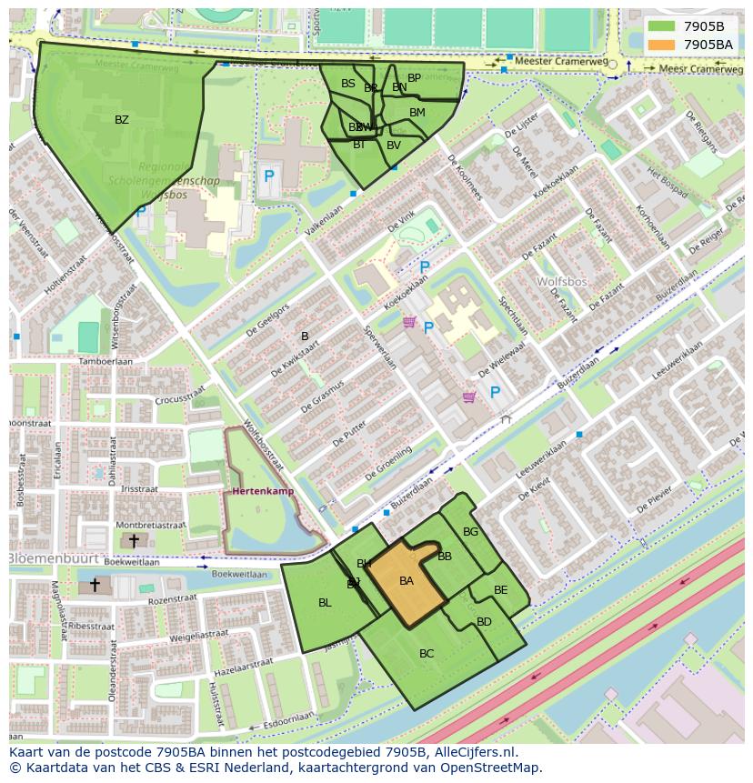 Afbeelding van het postcodegebied 7905 BA op de kaart.