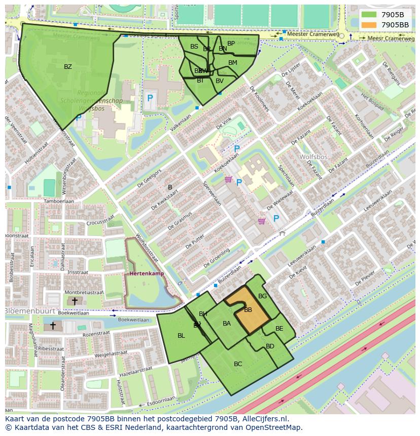 Afbeelding van het postcodegebied 7905 BB op de kaart.