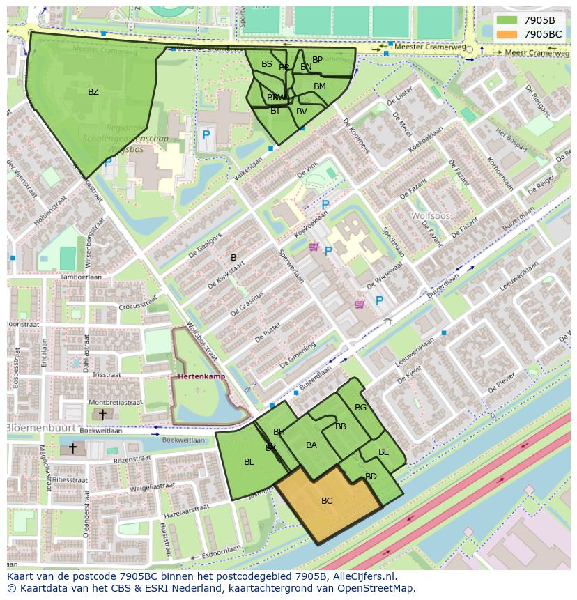 Afbeelding van het postcodegebied 7905 BC op de kaart.