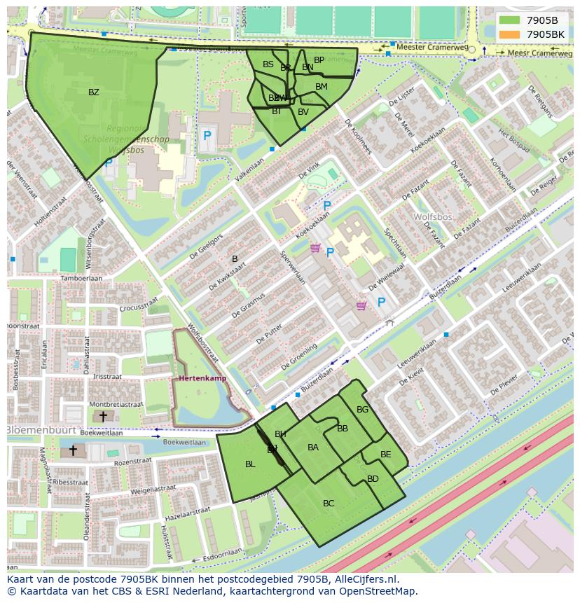 Afbeelding van het postcodegebied 7905 BK op de kaart.