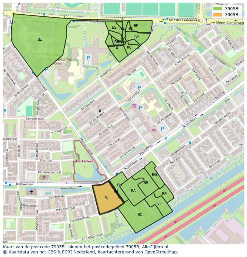 Afbeelding van het postcodegebied 7905 BL op de kaart.