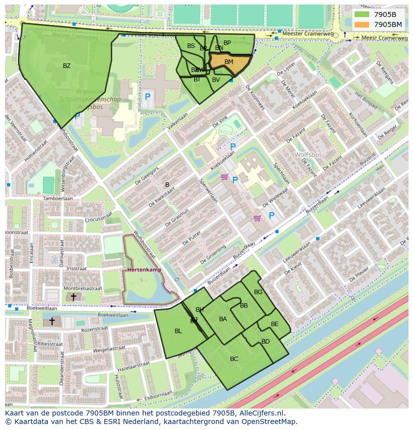 Afbeelding van het postcodegebied 7905 BM op de kaart.