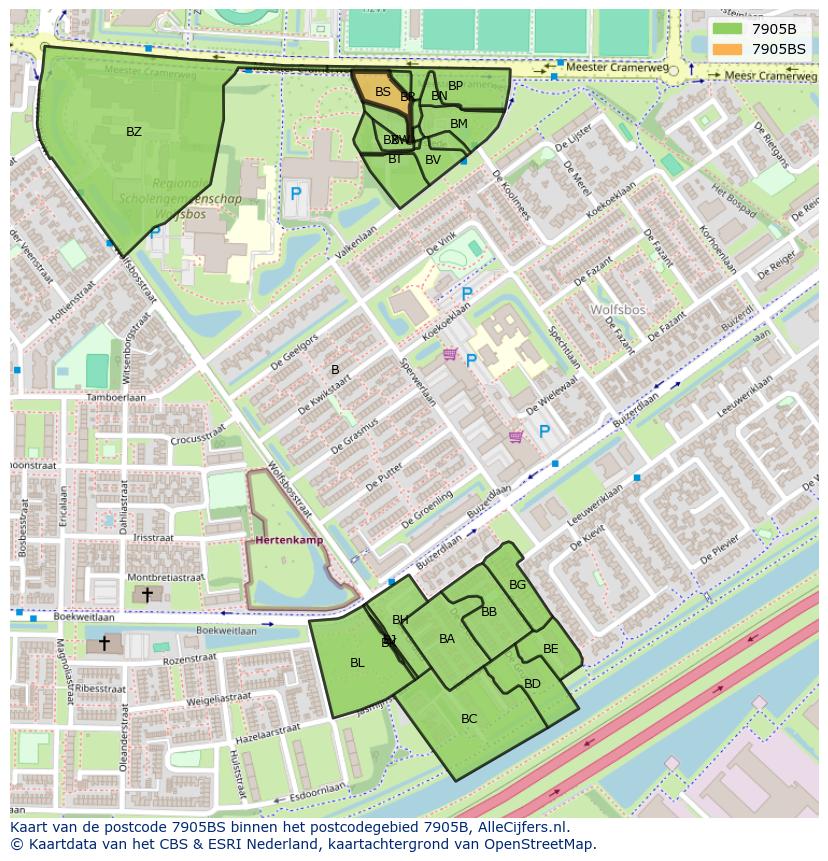 Afbeelding van het postcodegebied 7905 BS op de kaart.