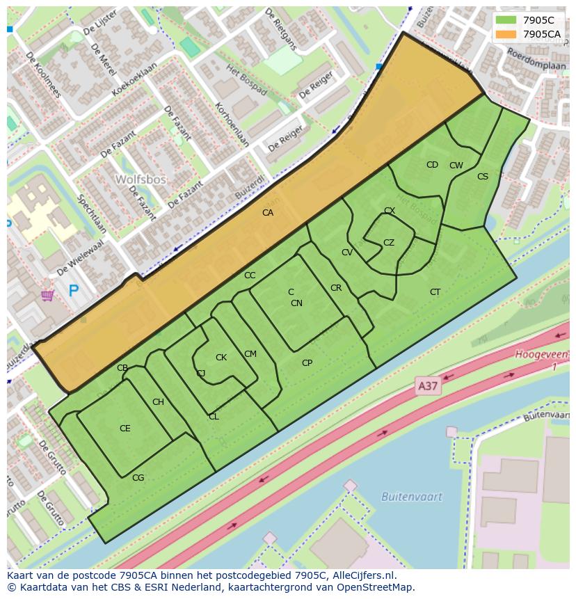 Afbeelding van het postcodegebied 7905 CA op de kaart.