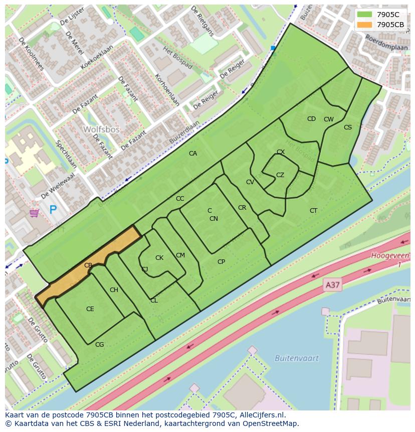Afbeelding van het postcodegebied 7905 CB op de kaart.