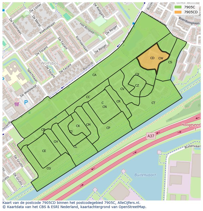 Afbeelding van het postcodegebied 7905 CD op de kaart.