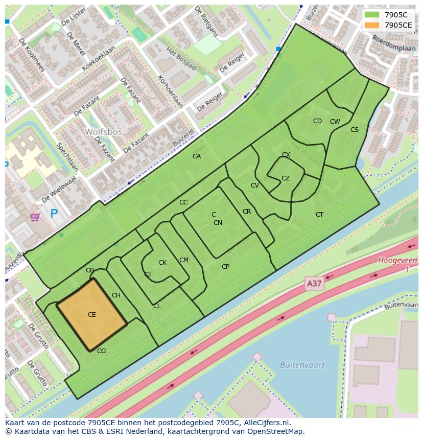 Afbeelding van het postcodegebied 7905 CE op de kaart.