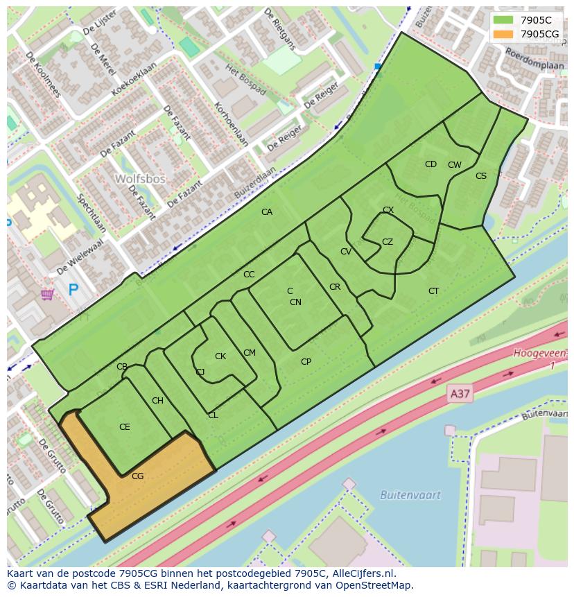 Afbeelding van het postcodegebied 7905 CG op de kaart.