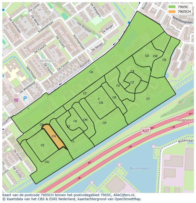 Afbeelding van het postcodegebied 7905 CH op de kaart.