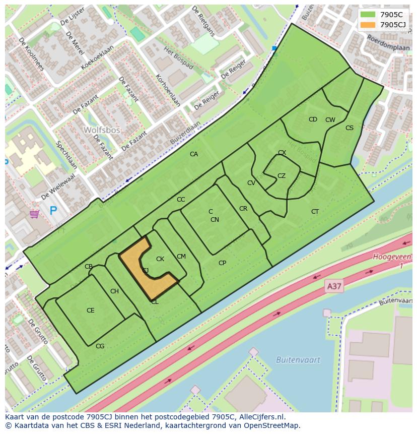 Afbeelding van het postcodegebied 7905 CJ op de kaart.