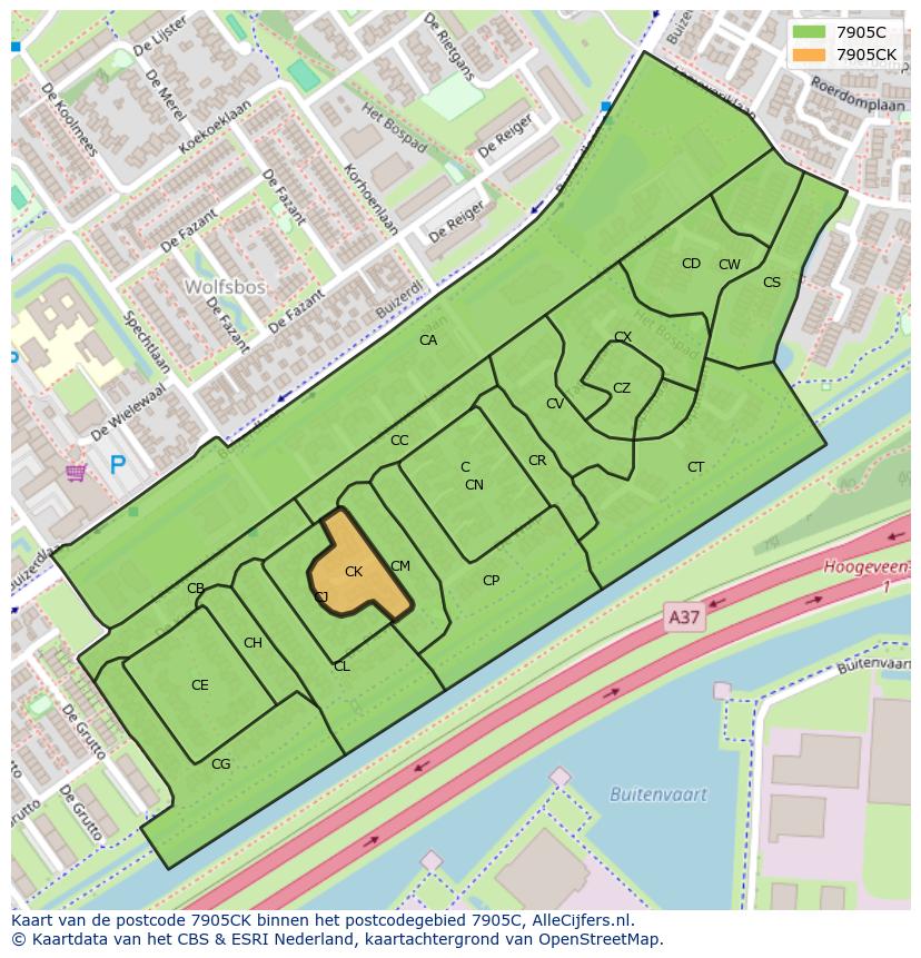 Afbeelding van het postcodegebied 7905 CK op de kaart.