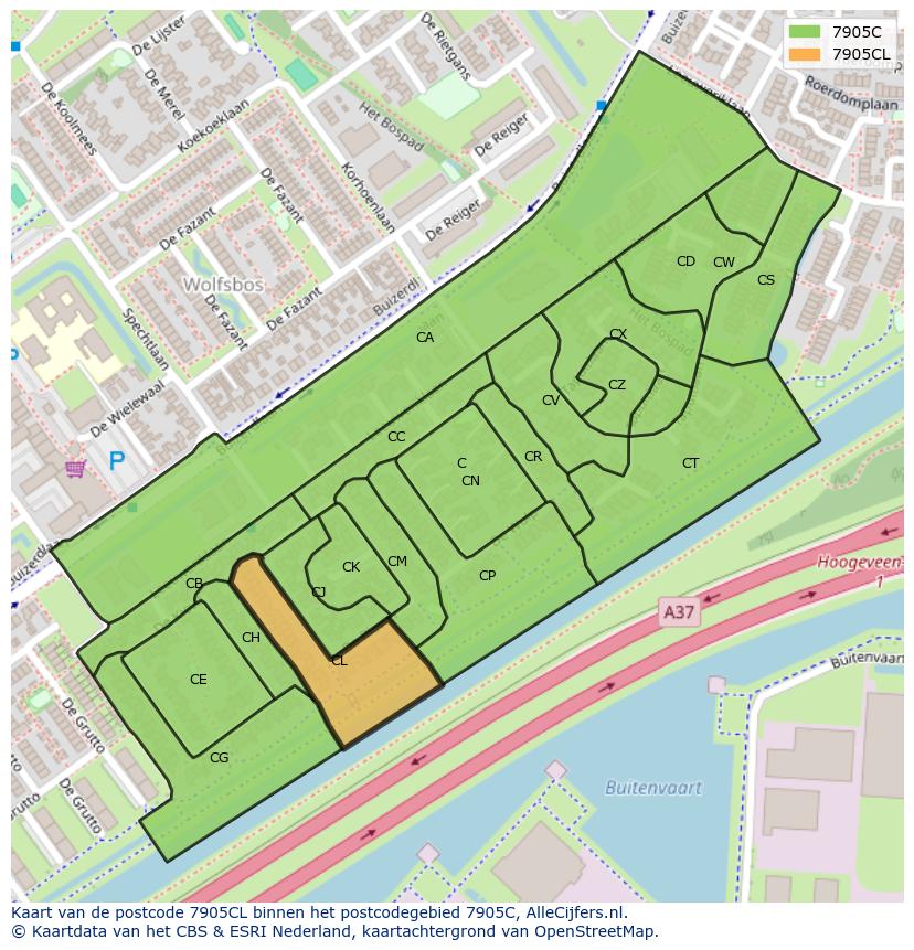 Afbeelding van het postcodegebied 7905 CL op de kaart.