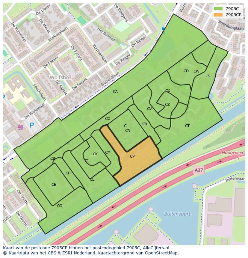 Afbeelding van het postcodegebied 7905 CP op de kaart.