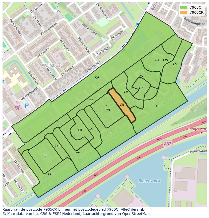 Afbeelding van het postcodegebied 7905 CR op de kaart.