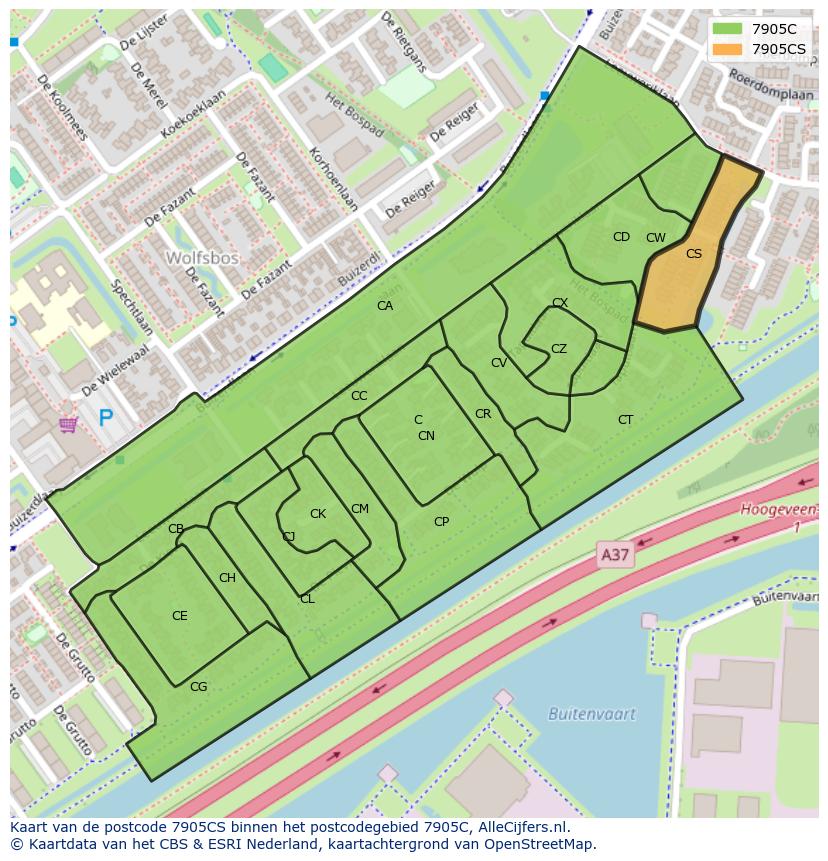 Afbeelding van het postcodegebied 7905 CS op de kaart.