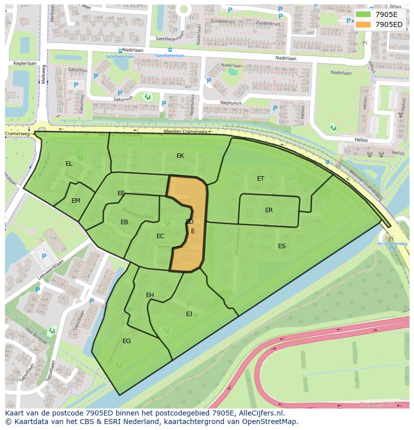 Afbeelding van het postcodegebied 7905 ED op de kaart.