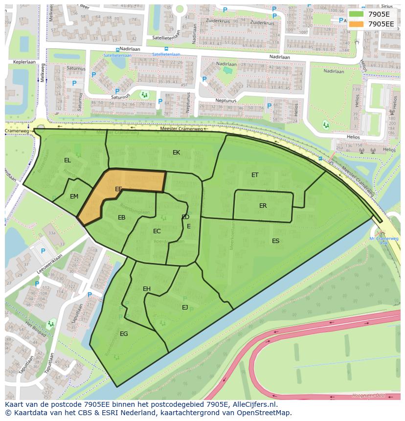Afbeelding van het postcodegebied 7905 EE op de kaart.