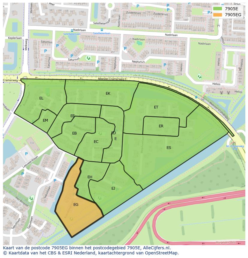 Afbeelding van het postcodegebied 7905 EG op de kaart.