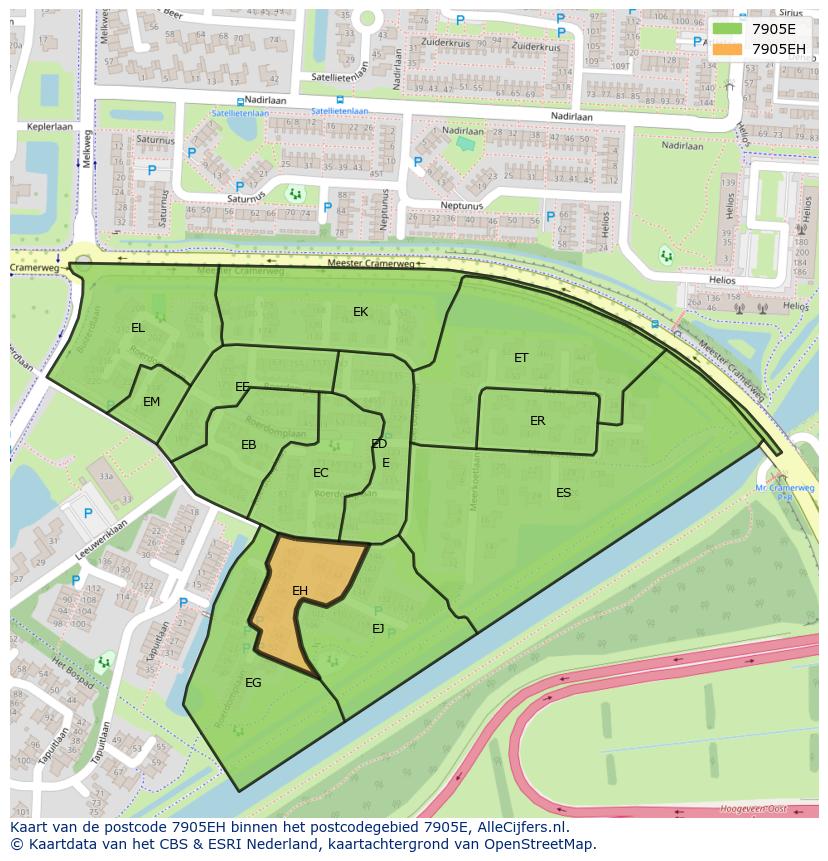 Afbeelding van het postcodegebied 7905 EH op de kaart.