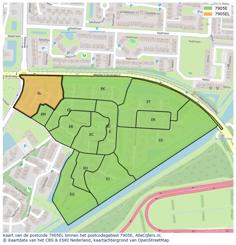 Afbeelding van het postcodegebied 7905 EL op de kaart.