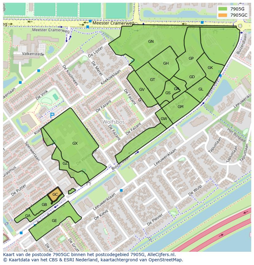 Afbeelding van het postcodegebied 7905 GC op de kaart.