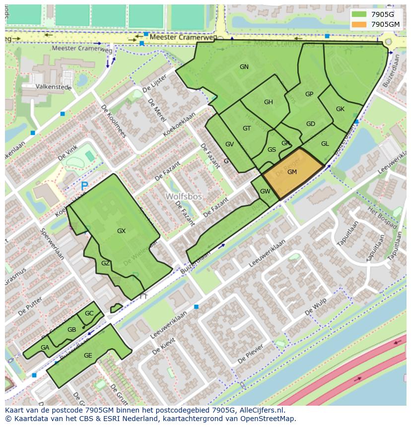 Afbeelding van het postcodegebied 7905 GM op de kaart.