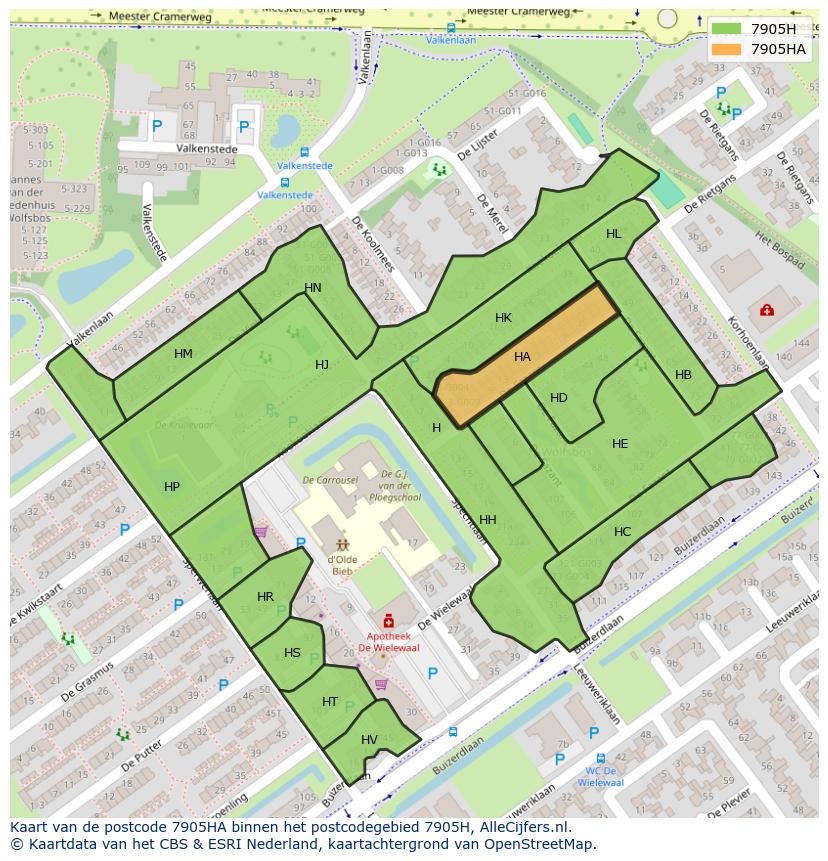 Afbeelding van het postcodegebied 7905 HA op de kaart.