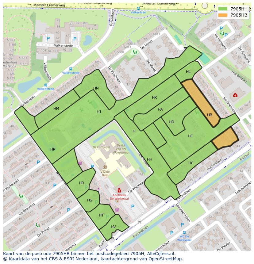 Afbeelding van het postcodegebied 7905 HB op de kaart.