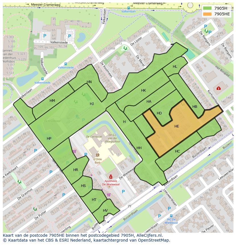 Afbeelding van het postcodegebied 7905 HE op de kaart.