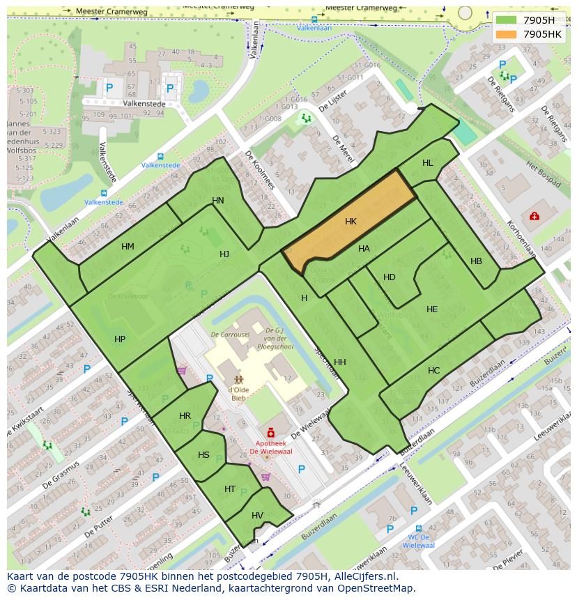 Afbeelding van het postcodegebied 7905 HK op de kaart.