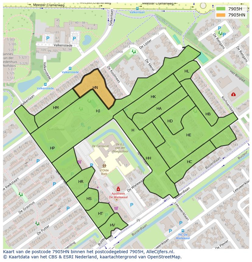 Afbeelding van het postcodegebied 7905 HN op de kaart.