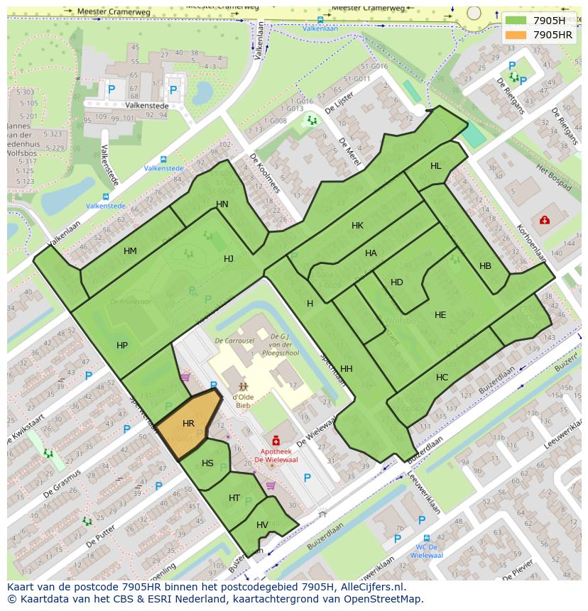 Afbeelding van het postcodegebied 7905 HR op de kaart.