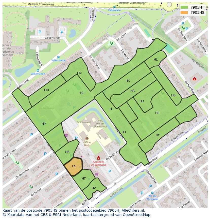 Afbeelding van het postcodegebied 7905 HS op de kaart.