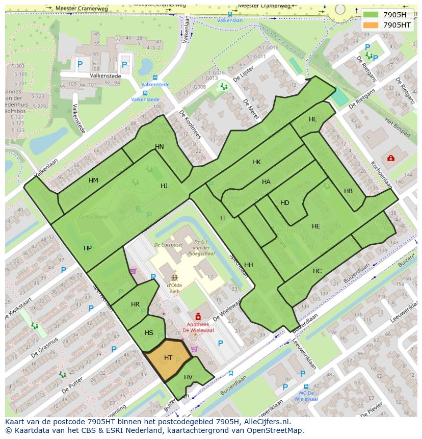 Afbeelding van het postcodegebied 7905 HT op de kaart.