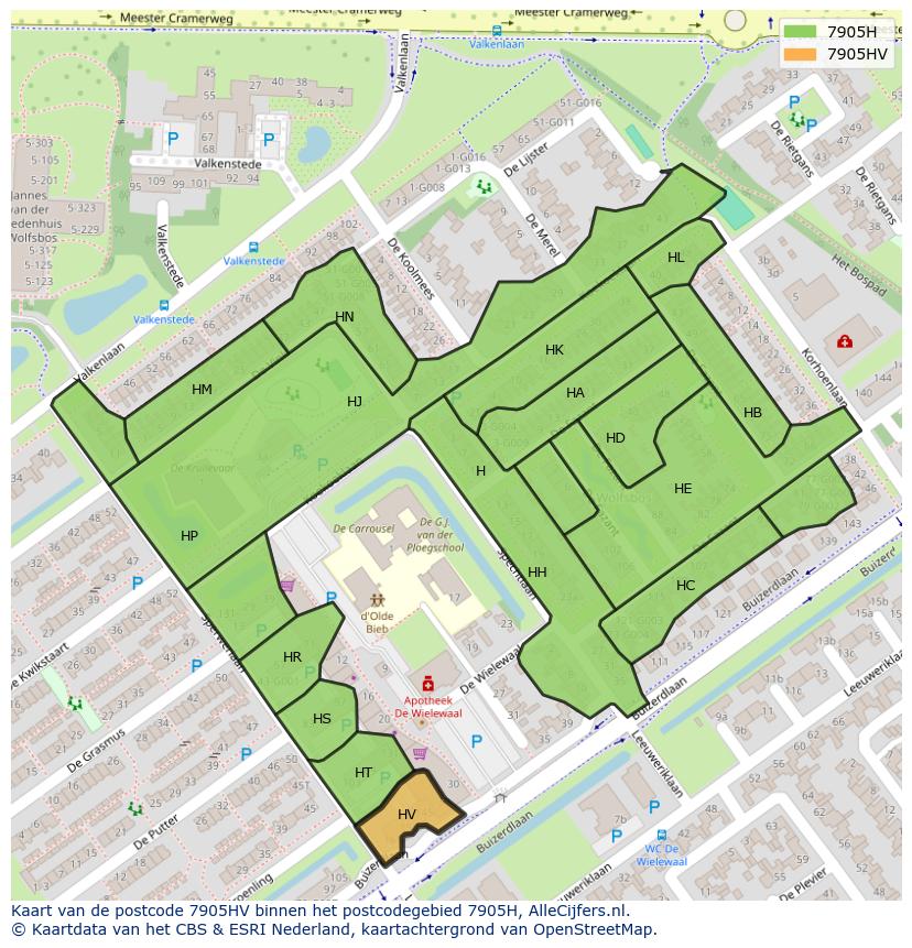 Afbeelding van het postcodegebied 7905 HV op de kaart.