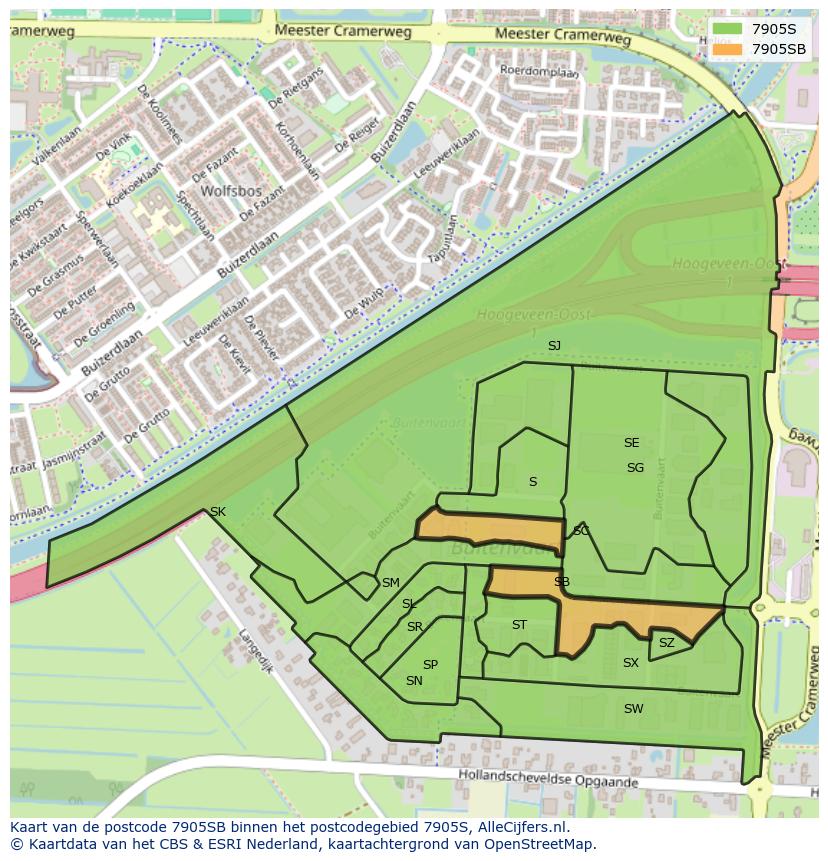 Afbeelding van het postcodegebied 7905 SB op de kaart.