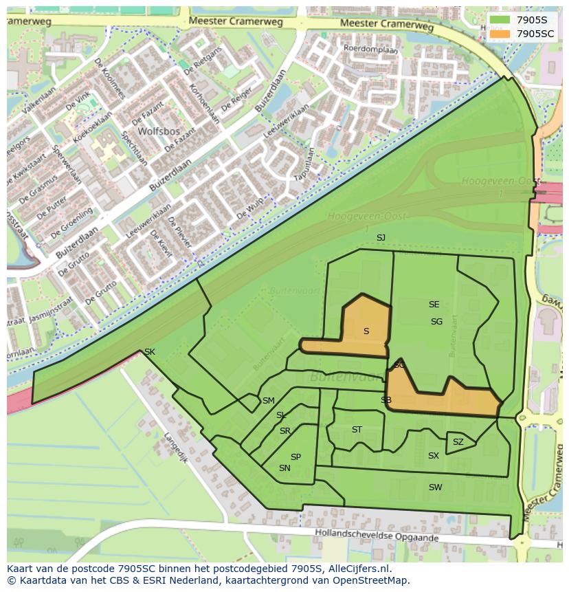 Afbeelding van het postcodegebied 7905 SC op de kaart.