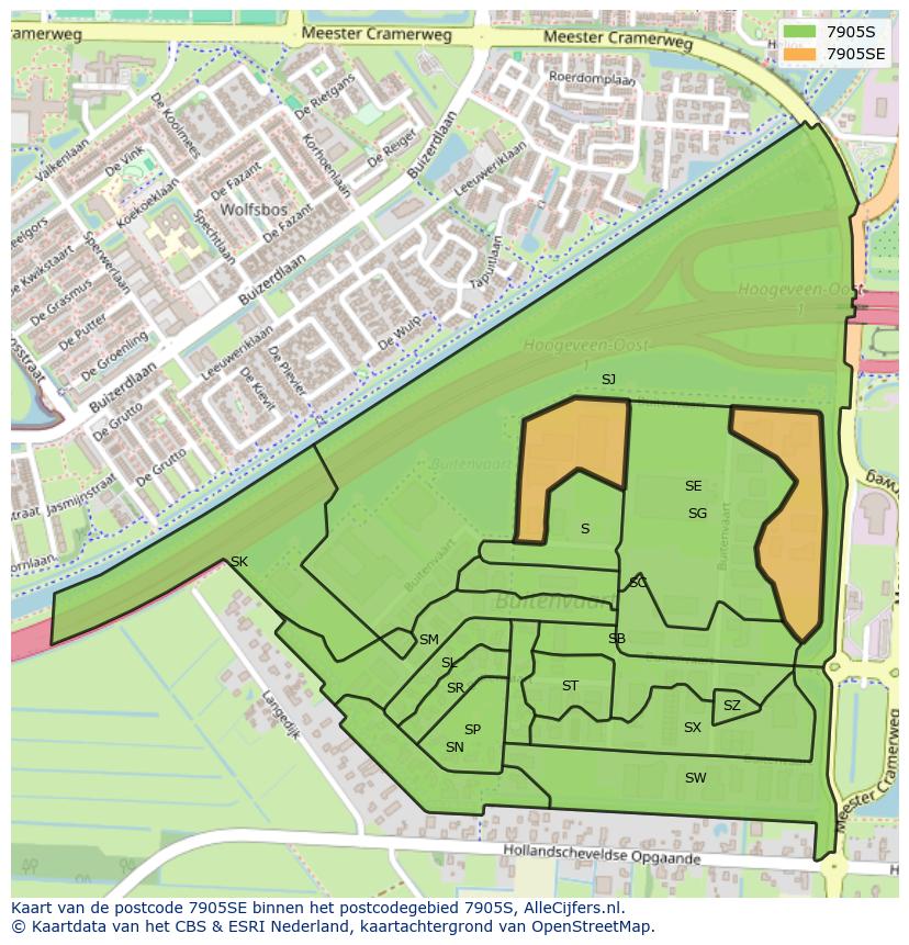 Afbeelding van het postcodegebied 7905 SE op de kaart.