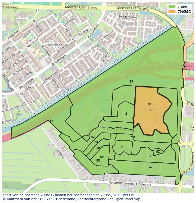 Afbeelding van het postcodegebied 7905 SG op de kaart.