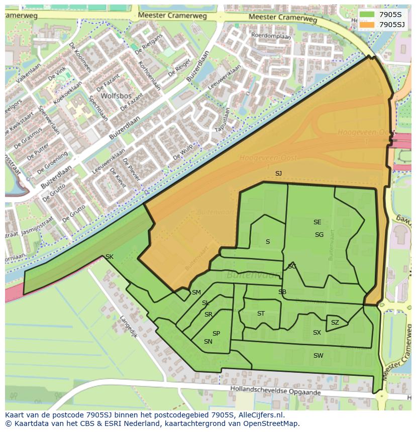 Afbeelding van het postcodegebied 7905 SJ op de kaart.