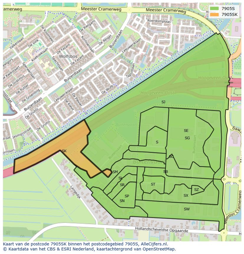 Afbeelding van het postcodegebied 7905 SK op de kaart.
