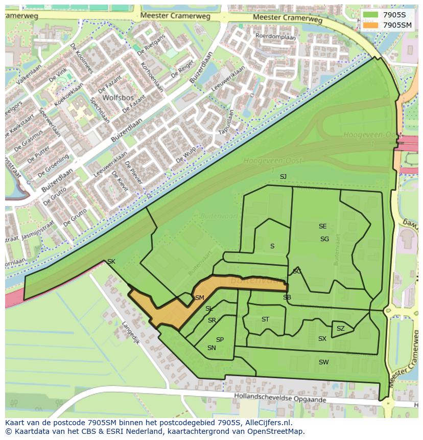 Afbeelding van het postcodegebied 7905 SM op de kaart.