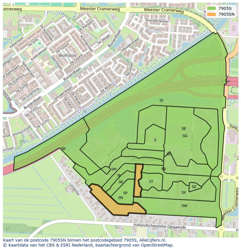 Afbeelding van het postcodegebied 7905 SN op de kaart.