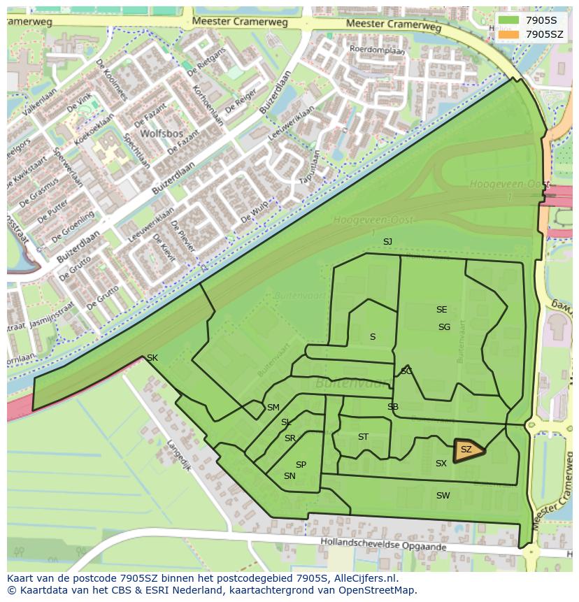 Afbeelding van het postcodegebied 7905 SZ op de kaart.